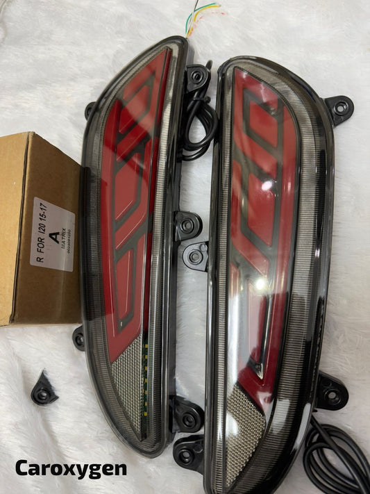 Reflector Bumper Rear/Back Drl with Wiring Reverse Light Function LED Brake Light for H-yundai I20 E-lite (Red)- Set of 2 Pcs