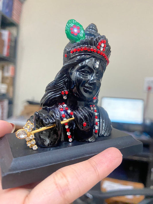 Caroxygen Black Lord Krishna Car Dashboard Idol Decorative Showpiece - 10 cm (Marble, Black)