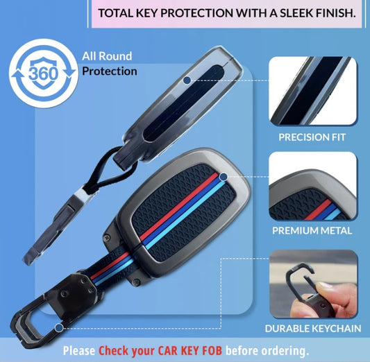 Metal Key Cover for Hyundai Grand i10 NIOS, Asta, Venue, i20, Aura, Exter, Creta, Elantra - 3 Button Flip Key (Black) | Zinc Alloy