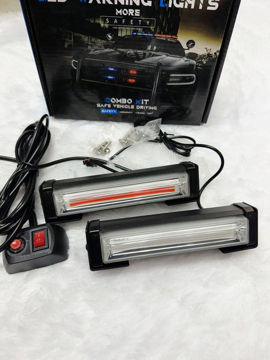 2 in 1 Waterproof COB LED Red Blue Emergency Strobe Lights for Police Cars Mount and Grille Flashing Warning Lighting (red Blue)