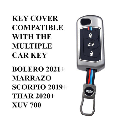 Metal Key Cover Compatible with Mahindra Scorpio N | 3XO | XUV 300 | Marazzo | XUV 700 | XUV 400 ev | Bolero | Thar 3 Button Flip Key