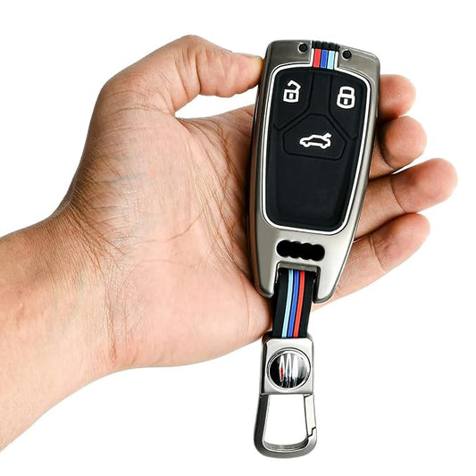 Keychain Metal Shell & Soft Silicone Full Protection Key Case compatible with Audi TT TTS A4 Q7 Smart Key Cover