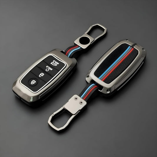Auto Thrill Premium Metal Key Cover for Kia Seltos, Carens, Sonet - 4 Button Smart Key (Black)