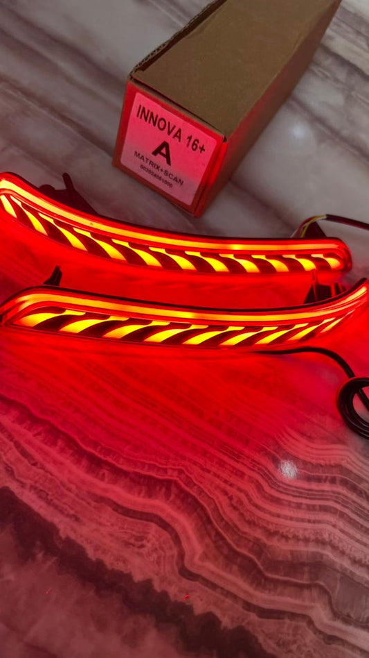 Innova Crysta 2016+ LED Bumper Reflector Light | Matrix Scanning Tail Light | Sequential Indicator | Red Running Brake Light | Plug & Play Rear DRL Kit (Set of 2)