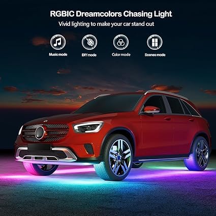 Caroxygen Underglow Car Lights, 4 pcs RGB Smart LED Lights with APP and Remote Control, 16 Million Colors DIY Sound Active Function (Car underbody Light