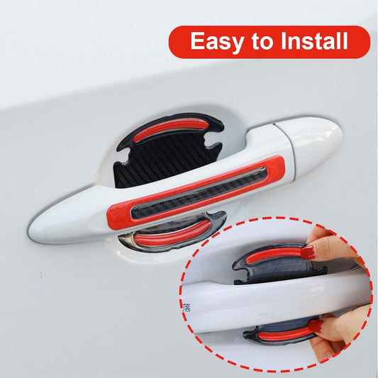 8 PCS Car Door Handle Protectors Universal 3D Carbon Fiber Car Stickers Set Reflective Car Door Handle Paint Scratch Guard Film Safety Warning Sticker for Auto Car Rearview Mirror