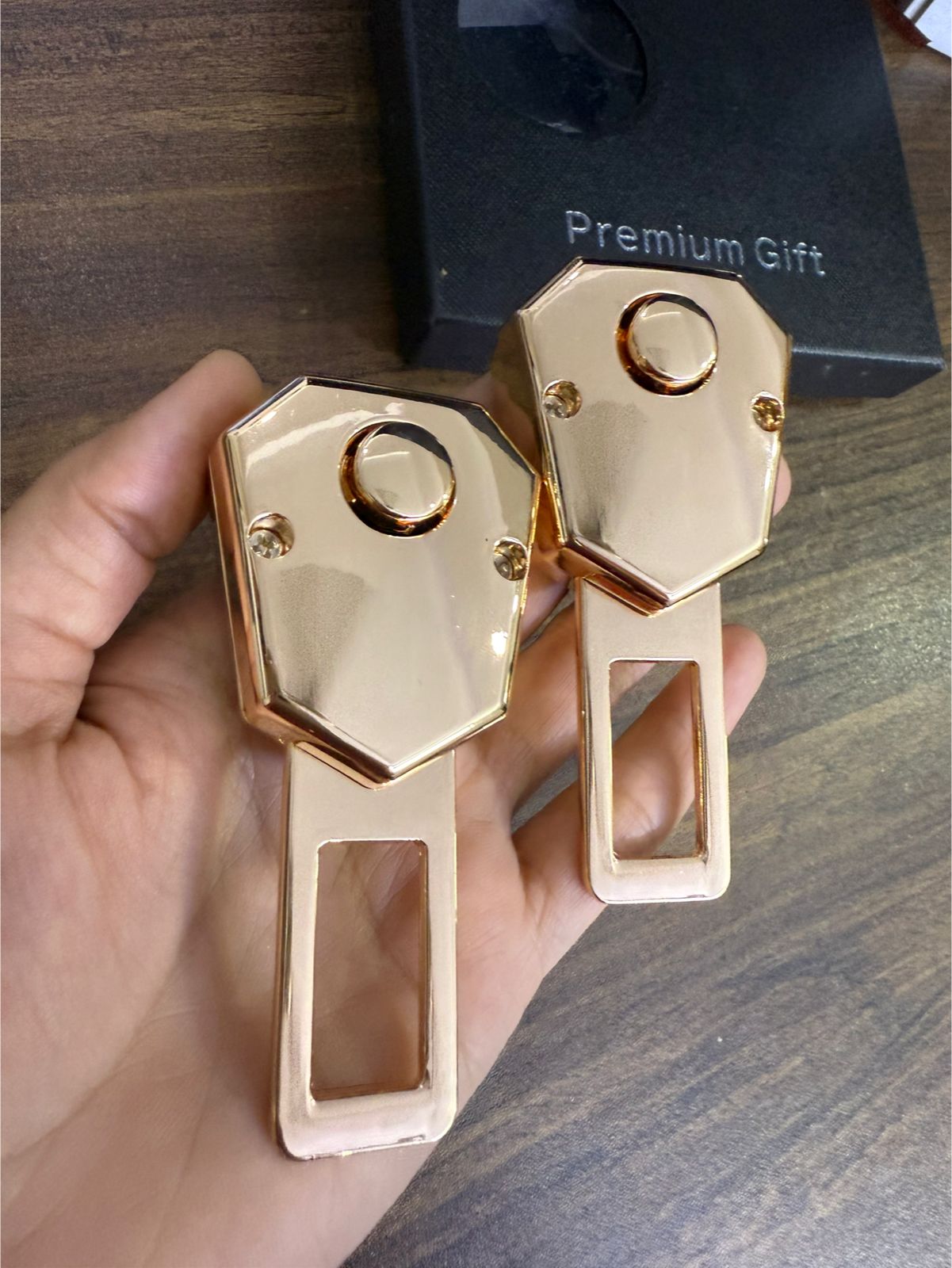 Caroxygen (2in1) Seat Belt Alarm Stopper Buckle & Holder gold (Pack of 2 )