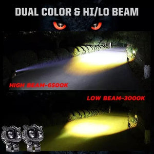 Double Additional Round HJG Owl Fog Lights 12V, 40W Chrome, Dual Tone, 2 Eye 2 in 1 Spot Light with Flood Light, Yellow & White, for Bike, Car, Thar, Jeep (Original 1pc)