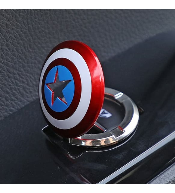 CarOxygen New Superhero Design Car Push to Start Ignition Button Cover Interior for All Universal Cars Button Decoration Ring (Metal, Captain America)