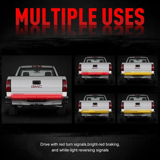 LED Pickup Truck Tail Light Strip,Truck Tailgate Dynamic Light Bar, 60" Flexible Flowing drl Strip Bar with Red Brake Amber Turning Signals Strobe Lights