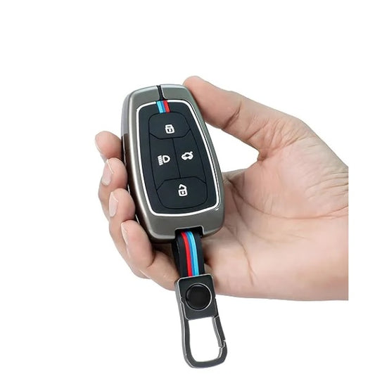 Metal Silicon Key Cover Compatible With Tata Nexon, Harrier | Safari | Altroz | Tigor | Ev | Punch | Tiago Ev Electric 4 Button Smart Key Feature Visible In Low-Light Condition, Black