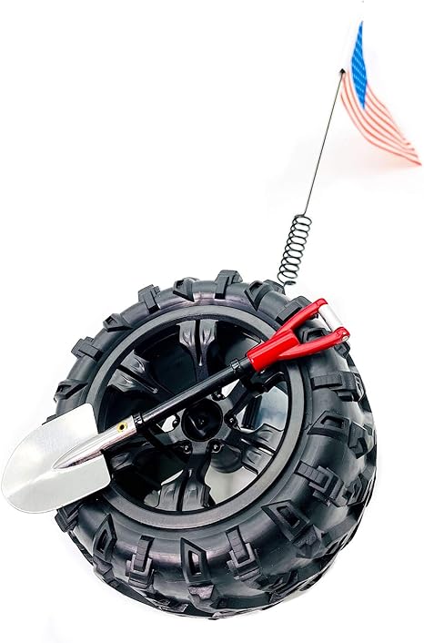 CB Miniature Spare Tire Flag Shovel Creative Off-Road Mini Rigs Build For Car Automotive Styling, Body Shop Decoration, Black Wheel-America Flag