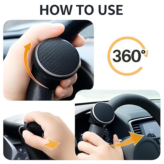 SARTE Universal Car Steering Wheel Power Knob 360 Degree Rotation Control Spinner Ball Handle with Diamond Texture Design Non Slip ABS Material for Cars Trucks Tractors Black