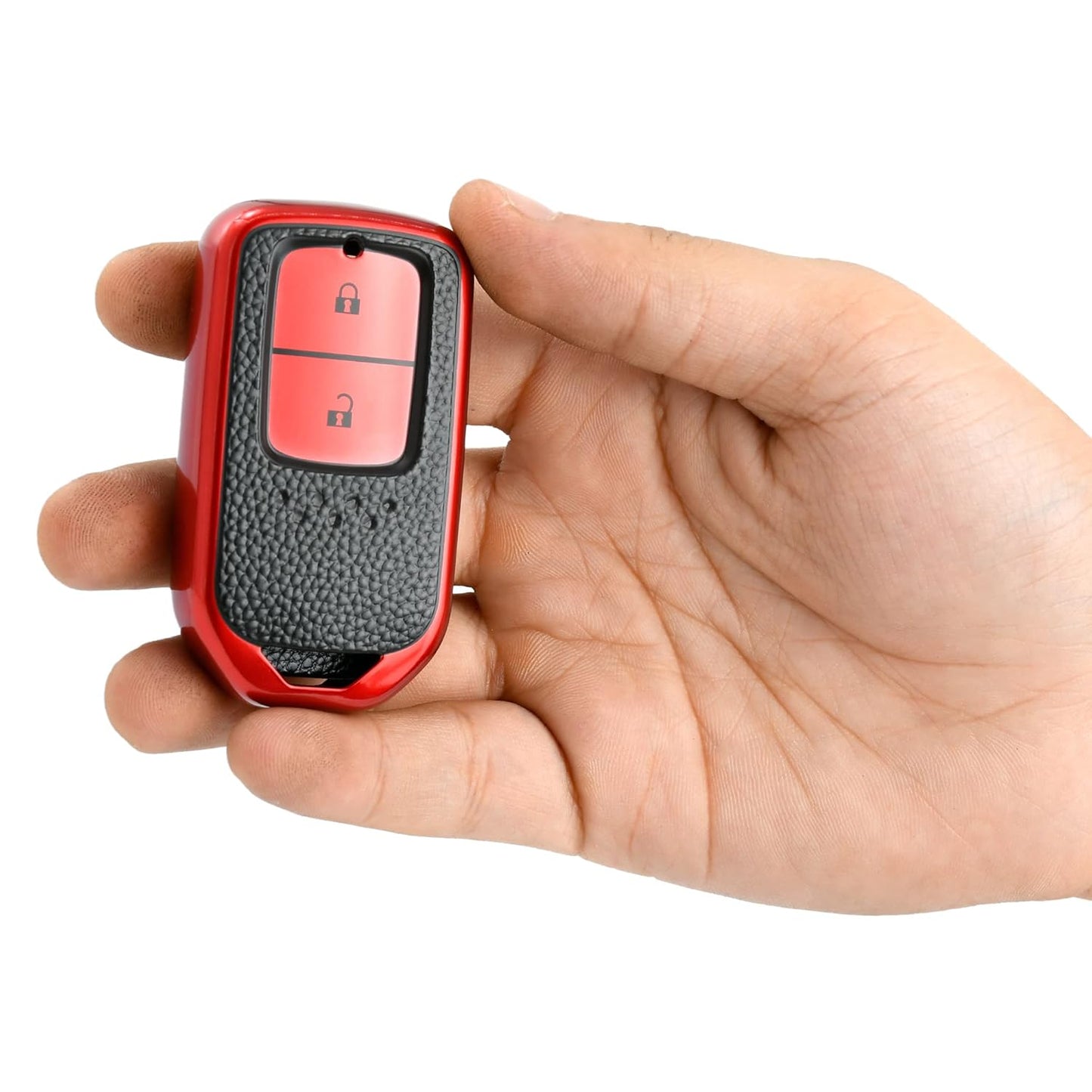 TPU Leather Pattern Key Cover Compatible with Honda City, Civic, Jazz, Amaze, CR-V, WR-V, BR-V 2 Button Smart Key Cover with Key Chain
