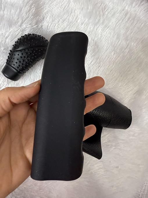 CarOxygen 3 PCS Car Gear Shift Knob Cover & Handbrake Cover & Steering Wheel Cover, Anti-Slip Breathable Comfortable Handbrake Gear Shift and Steering Wheel Protector, Car Accessories (Black)