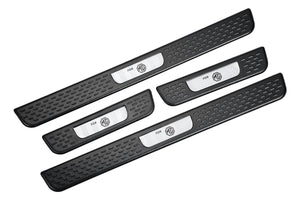 Car Door Entry Foot Step Sill Plate Guard Scuff Plate Protection Sports Design with Adhesive Tape 4 Piece