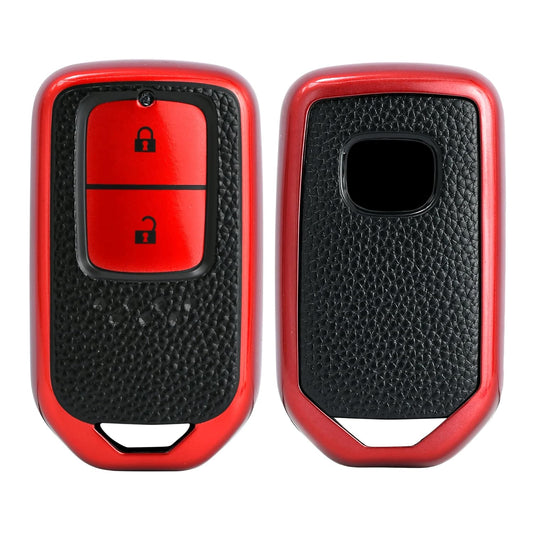 TPU Leather Pattern Key Cover Compatible with Honda City, Civic, Jazz, Amaze, CR-V, WR-V, BR-V 2 Button Smart Key Cover with Key Chain