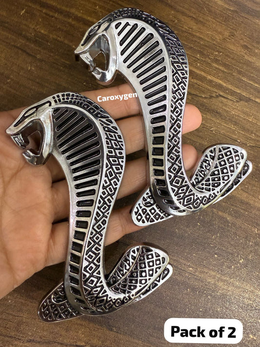 Caroxygen Pair 3D Metal Shelby Logo Car Emblem Cobra Snake Badge Side Fender Sticker Decal for Mustang GT500 (Silver&Black) (Silver and red)