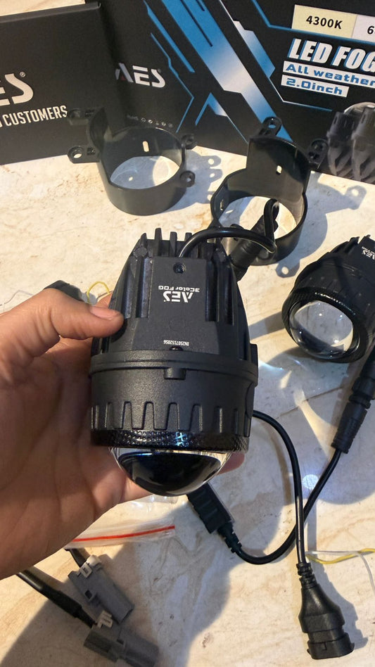 AES 2.0 Inch LED Fog Light Lens | 3 Color (3000K Yellow / 4300K Warm White / 6000K White) | All Weather Projector Fog Lamp | Upgrade Version | Universal Fit (Pack of 2)