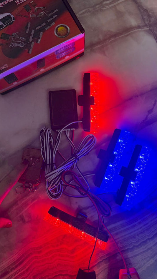 Caroxygen 4X4 Car Grill Red & Blue DRL Police Flasher Warning Light