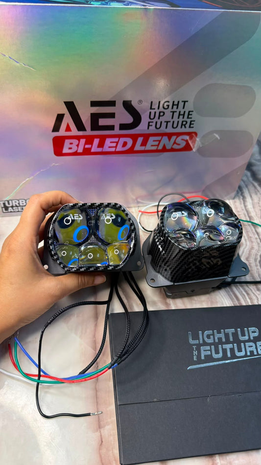 AES Turbo SV Carbon 3 Inch Laser-5 Bi-LED Projector Lens | High & Low Beam LED Headlight Projector (Pack of 2)