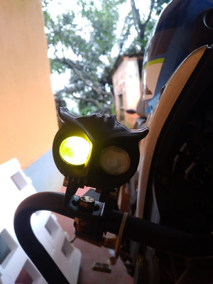 Double Additional Round HJG Owl Fog Lights 12V, 40W Chrome, Dual Tone, 2 Eye 2 in 1 Spot Light with Flood Light, Yellow & White, for Bike, Car, Thar, Jeep (Original 1pc)