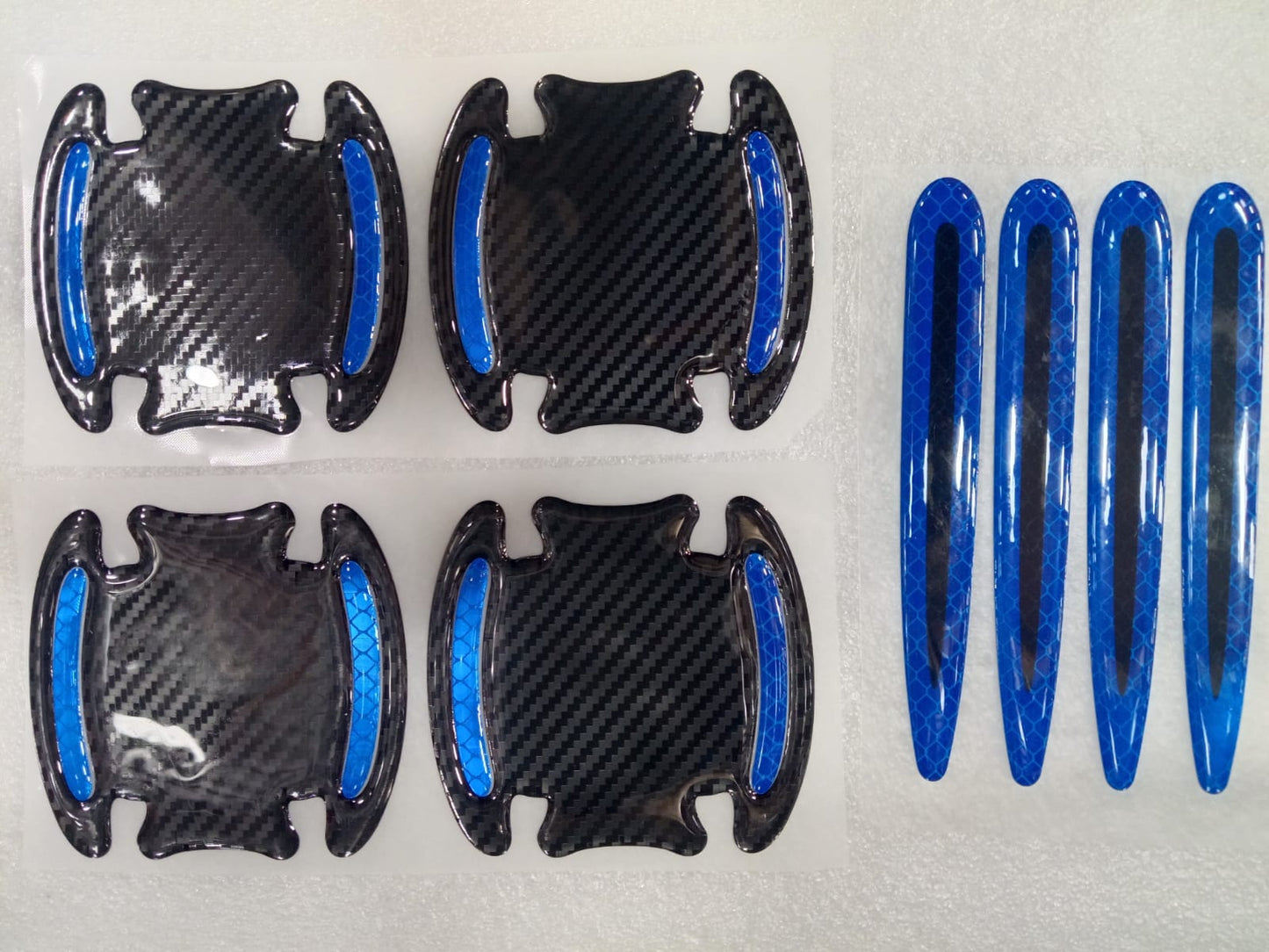 8 PCS Car Door Handle Protectors Universal 3D Carbon Fiber Car Stickers Set Reflective Car Door Handle Paint Scratch Guard Film Safety Warning Sticker for Auto Car Rearview Mirror