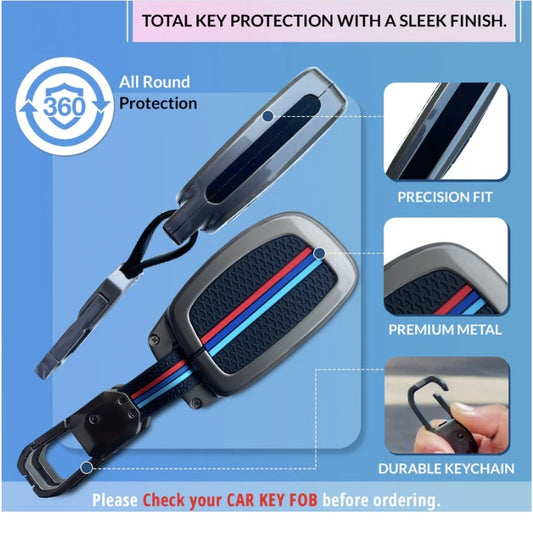 caroxygen Metal Key Cover for Hyundai Hyundai Creta, Venue, Tucson, Alcazar, I20, Grand i10 Nios, Aura, Xcent, Exter 3 Button Flip Key Only - Black