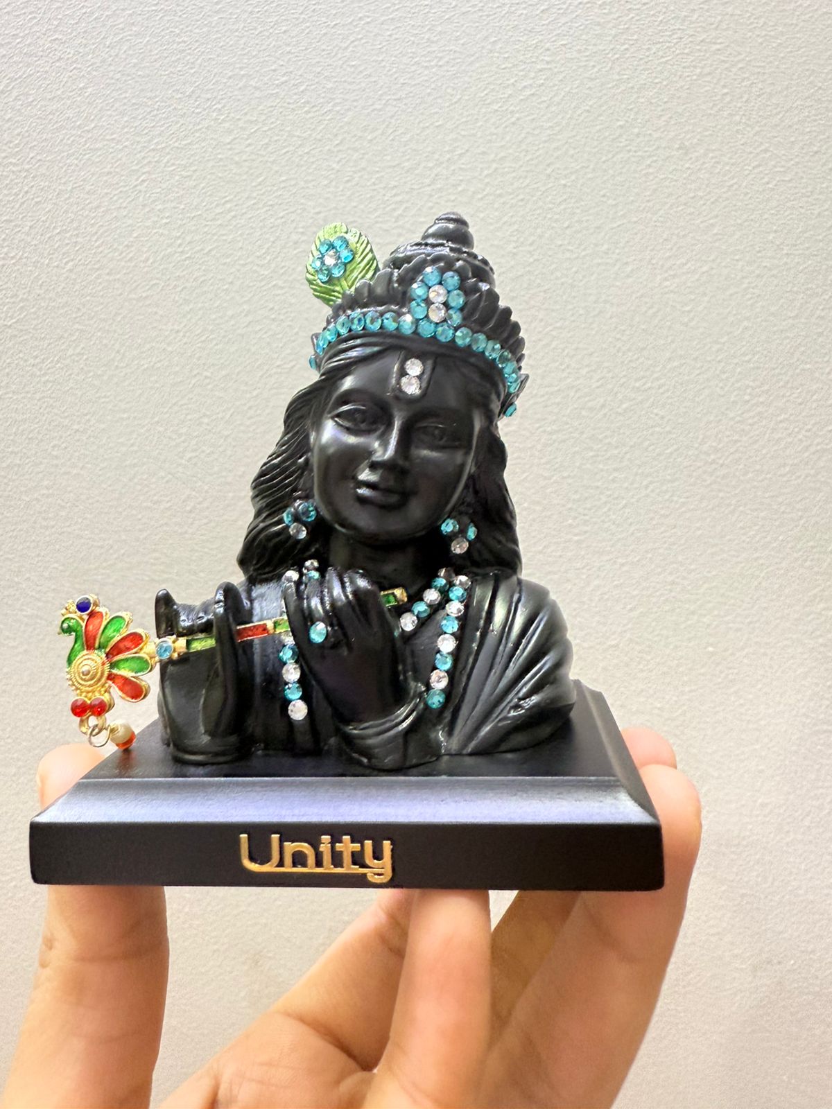 Ride2joy Black Lord Krishna Car Dashboard Idol Decorative Showpiece - 10 cm (Marble, Black)