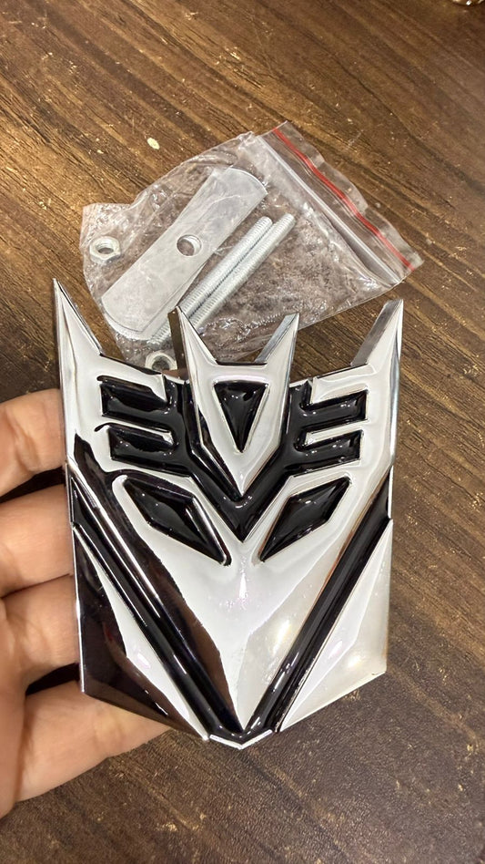 3D Metal Transformer Style Car Front Grille Emblem Badge – Universal Chrome Black Auto Logo Decoration for Cars & Bikes