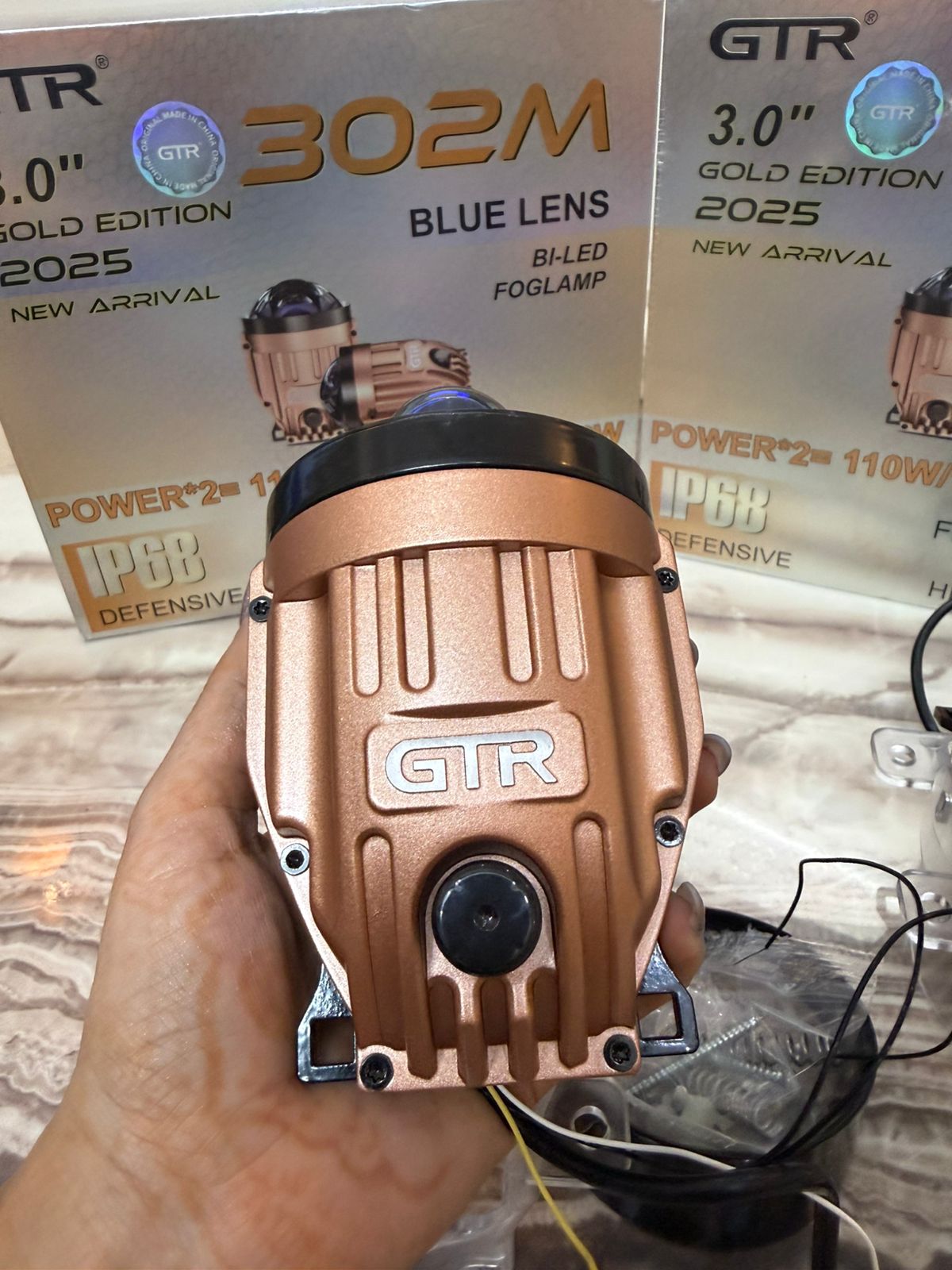 GTR 302M 3.0" Bi-LED Fog Lamp – Gold Edition 2025 | Blue Lens | IP69 Waterproof | 110W High Power | New Arrival