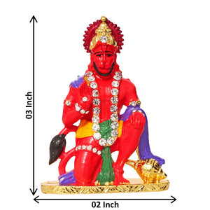 Gemstones Studded Hanuman ji Statue, Bajrang Bali Hanuman Idol for Car Dashboard Home Gift God Idol (Hanuman CHHATRA)