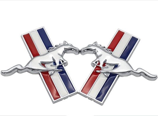 2pcs Car Side Emblem for Mustang, 3D Metal Car Side Door Fender Emblem Mark Sticker Badge for Mustang Running(Silver)