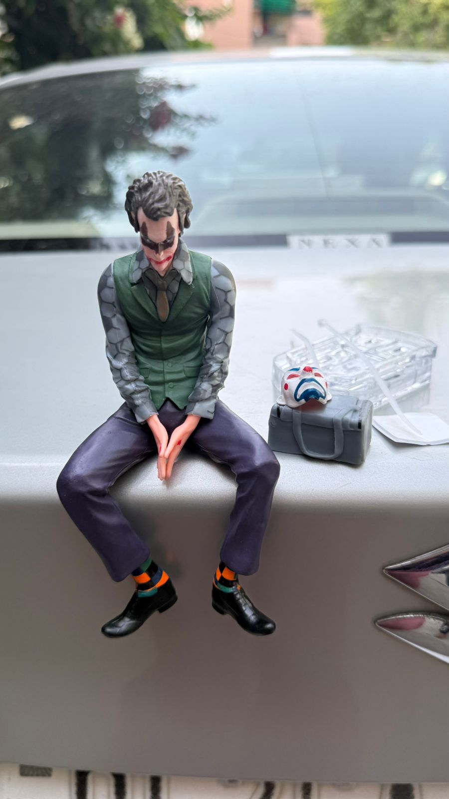 Joker Action Figure Sitting Pose Collectible Statue with Mask & Money Box - Small/Large Size