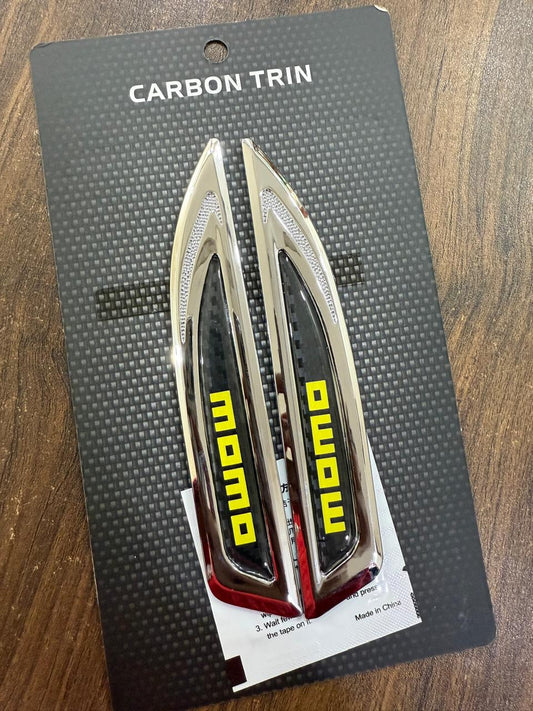 1Pair Car Side Fender Sticker Chrome + Carbon Fiber 3D Stickers Car Front Side Fender Vent Decal Stickers Bumper Trim Molding Car Decoration Exterior Accessories