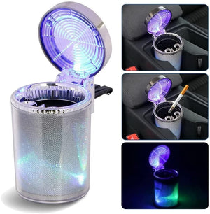 CarOxygen - Ashtray Portable Ashtray with Colorful LED Light Smokeless Ashtray with Lid Smell Proof, Suitable for Car, Outdoor Travel, Home Use, Office