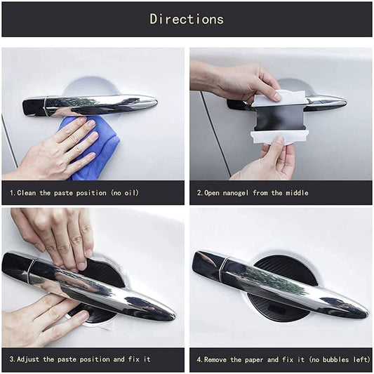 Car Door Cup Handle Paint Scratch Protector Sticker 3D Carbon Fiber Universal Auto Door Handle Scratch Protection Cover Guard Film Car Door Handle Safety Reflective Strips (White, 4 Pcs)