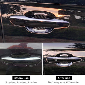 Car Door Cup Handle Paint Scratch Protector Sticker 3D Carbon Fiber Universal Auto Door Handle Scratch Protection Cover Guard Film Car Door Handle Safety Reflective Strips (White, 4 Pcs)
