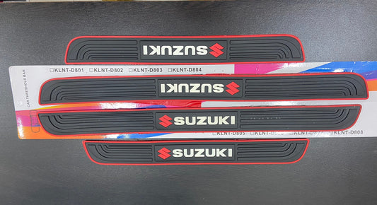 4pcs/Set Car Door Sill Plate Protectors - Suzuki Emblem Black PVC Soft Rubber Front/Rear Door Sill Scuff Plate Guard, Welcome Pedal Protector Cover