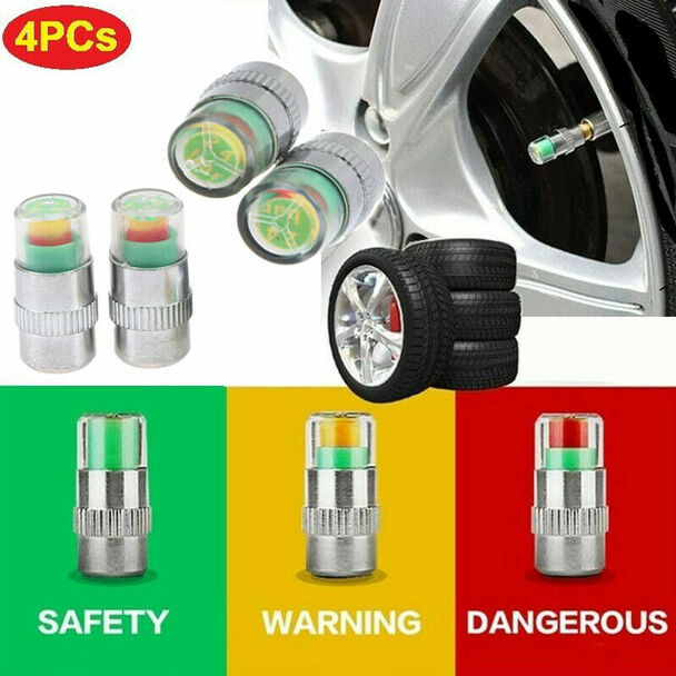 CarOxygen Car Tire Valve Stem Caps Pressure Monitor Sensor Indicator 3 Color Eye Alert 4Pcs