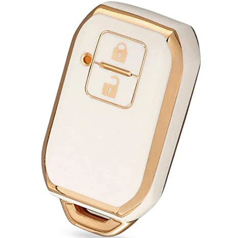 TPU Key Cover Compatible with Suzuki Swift, Baleno, Dzire, Brezza, Celerio, Grand Vitara, XL6, Ignis, Ertiga 2 Button Smart Key (White)