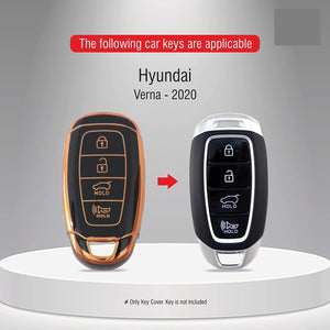 TPU Leather Car Key Cover Compatible with Hyundai Verna -2020 Smart Key (Black_14)