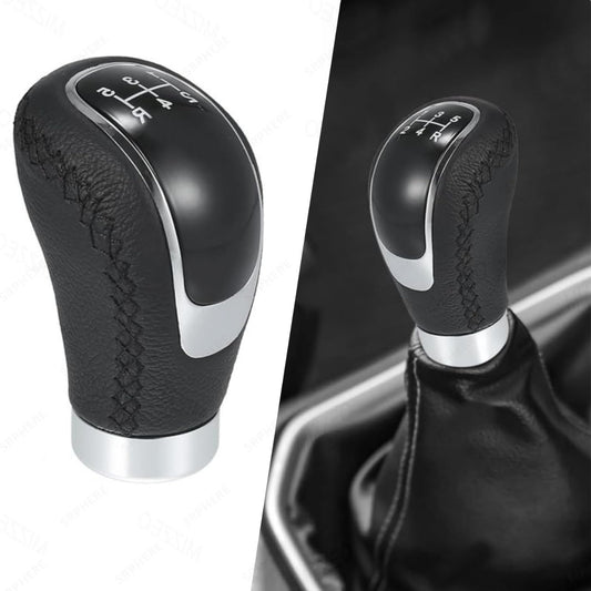 CarOxygen 5 6 Speed Manual Car Gear Shift Knob Shifter Lever Handle Stick PU Leather Universal with 3 Caps (Black)