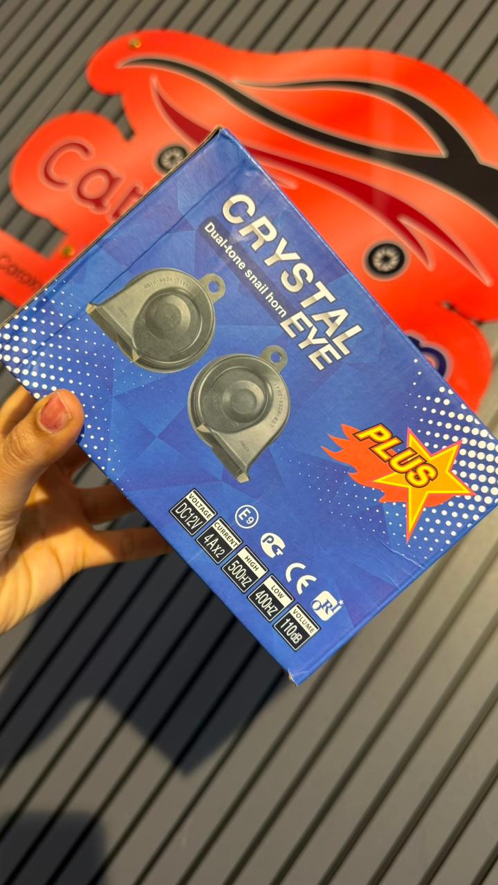 Crystal Eye Dual Tone Snail Horn for Car – 12V DC, 110dB Super Loud, 400Hz/500Hz High & Low Tone (Set of 2)