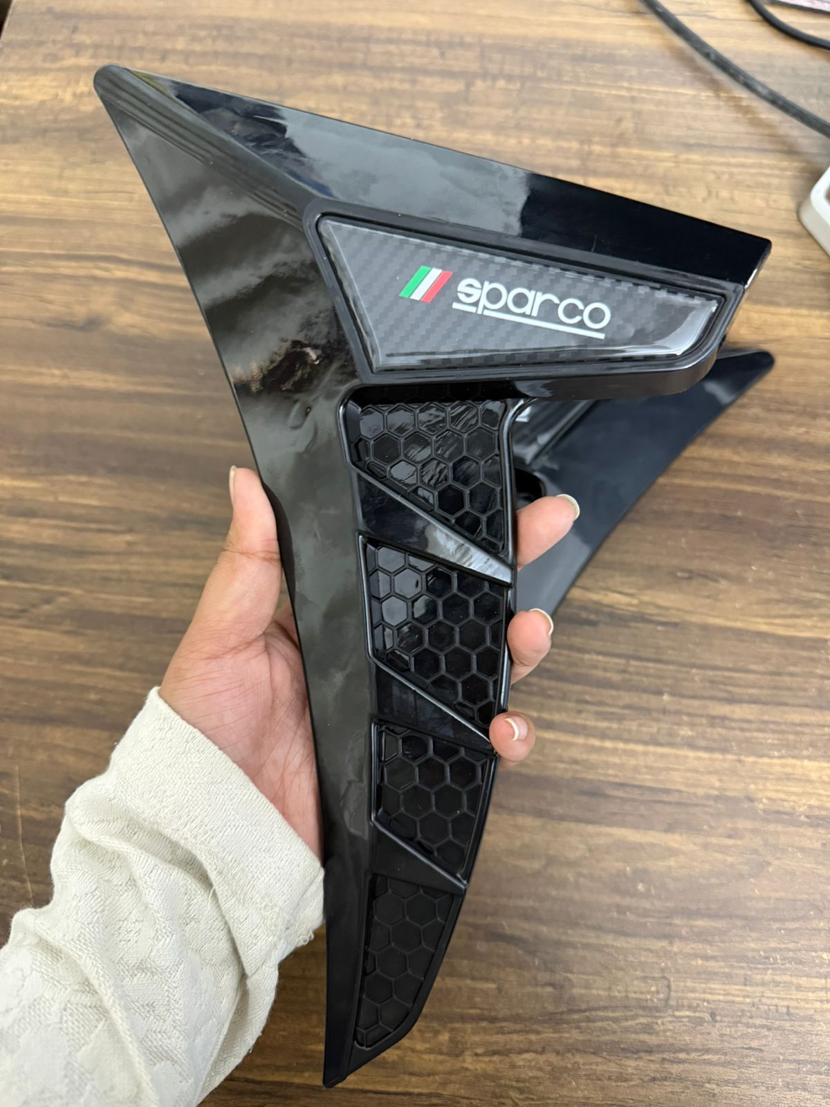 Sparco Style Car Side Vent Decorative Trim – Universal Car Body Side Air Flow Sticker | 3D Sport Look Fender Vent Cover | Glossy Black with Honeycomb Design (Set of 2)