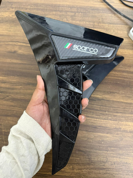 Sparco Style Car Side Vent Decorative Trim – Universal Car Body Side Air Flow Sticker | 3D Sport Look Fender Vent Cover | Glossy Black with Honeycomb Design (Set of 2)