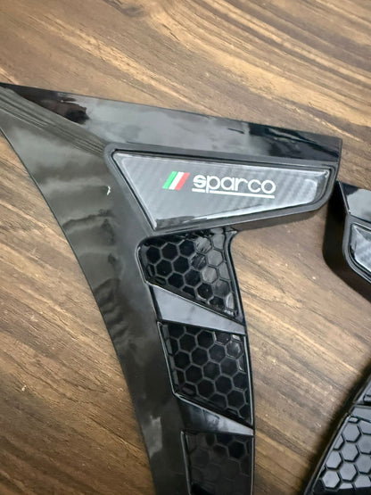 Sparco Style Car Side Vent Decorative Trim â€“ Universal Car Body Side Air Flow Sticker | 3D Sport Look Fender Vent Cover | Glossy Black with Honeycomb Design (Set of 2)