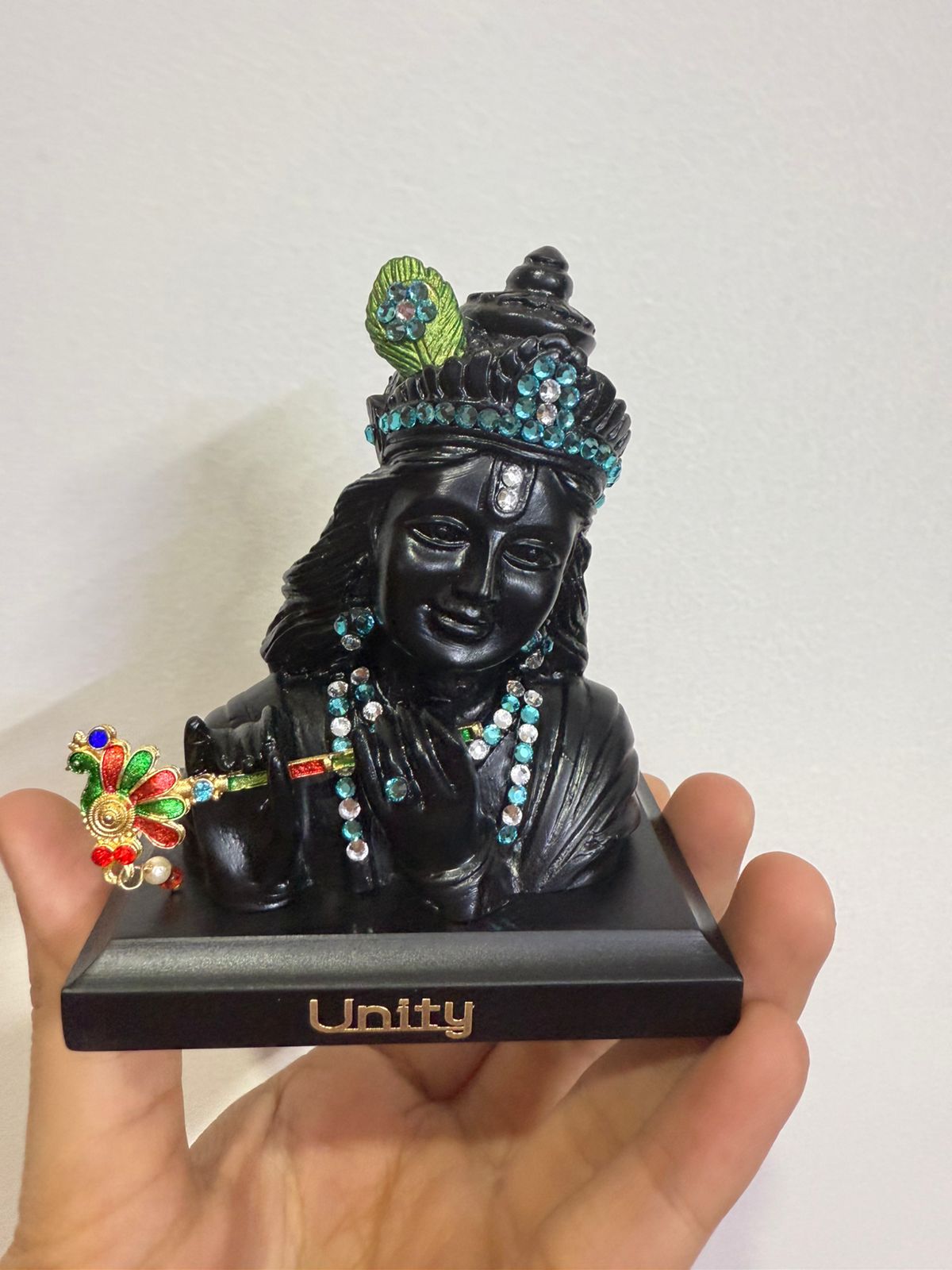 Ride2joy Black Lord Krishna Car Dashboard Idol Decorative Showpiece - 10 cm (Marble, Black)