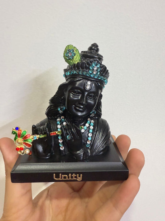 Ride2joy Black Lord Krishna Car Dashboard Idol Decorative Showpiece - 10 cm (Marble, Black)
