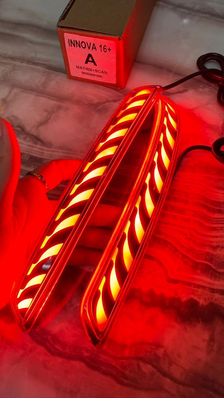 Innova Crysta 2016+ LED Bumper Reflector Light | Matrix Scanning Tail Light | Sequential Indicator | Red Running Brake Light | Plug & Play Rear DRL Kit (Set of 2)